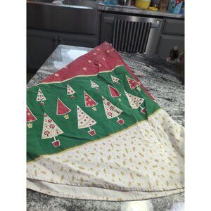 Vintage Christmas Fabric Tablecloth Round Christmas Trees 68 Inch Round